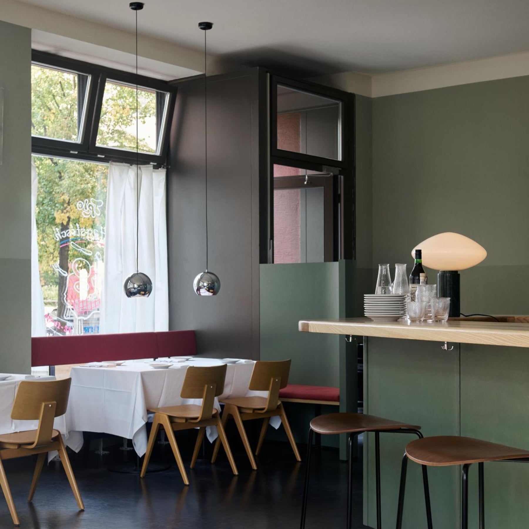 And Tradition VP6 Topan Pendants Chrome Plated in Copenhagen Cafe