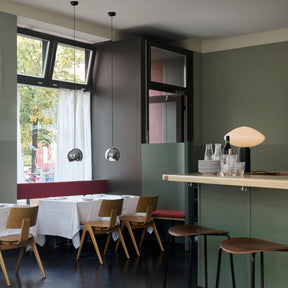 And Tradition VP6 Topan Pendants Chrome Plated in Copenhagen Cafe