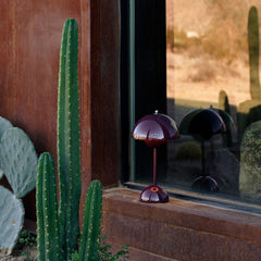 andTradition VP9 Flowerpot Lamp Deep Plum on Adobe House in Desert