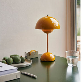 andTradition VP9 Flowerpot Lamp Mustard Yellow on Writing Desk