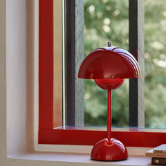 andTradition VP9 Flowerpot Lamp Vermillion Red by Window