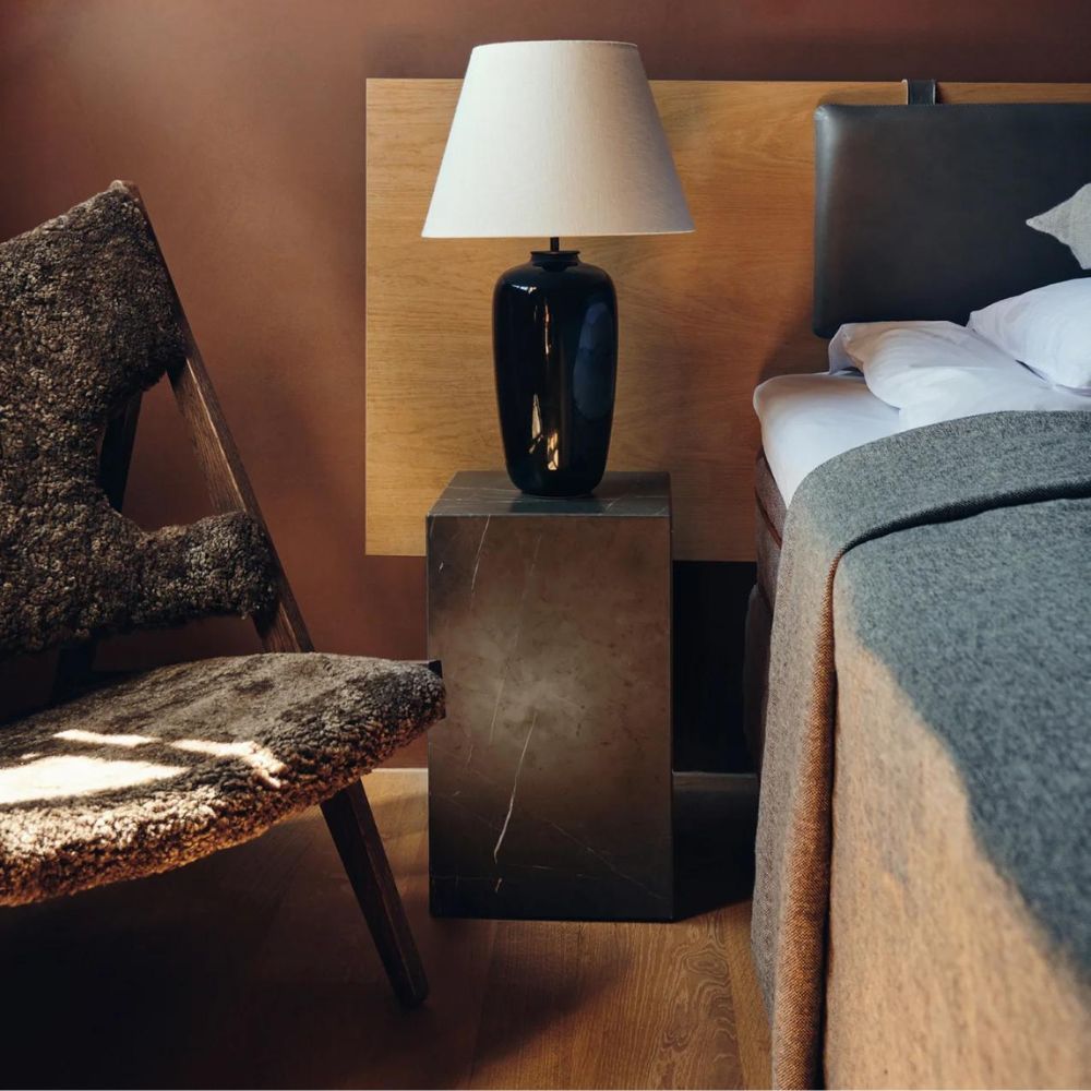 Audo Copenhagen Torso Table Lamp by Krøyer Sœtter Lassen with the Knitting Chair and Plinth