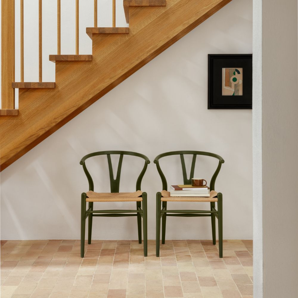 Carl Hansen Wegner Wishbone Chairs Ilse Crawford Seaweed in Entryway Under Stairs