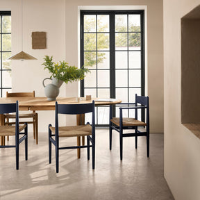 Carl Hansen CH338 Dining Table Oak in Kitchen with CH36 and CH37 Dining Chairs Soft Blue