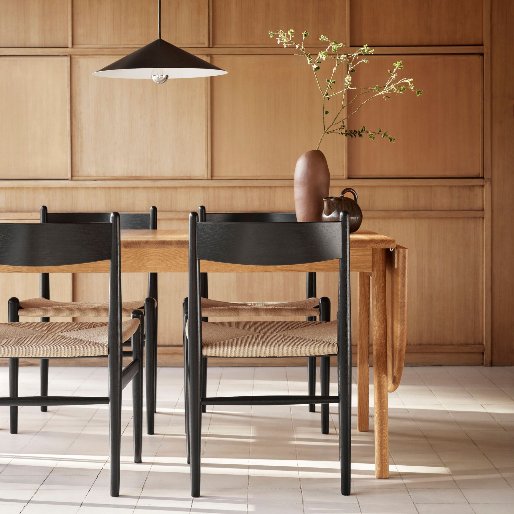 carl hansen CH36 Dining Chairs Black Beech Natural Papercord in Dining Room with CH006 drop leaf dining table