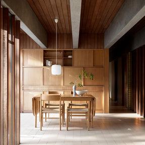 Carl Hansen Wegner CH53 Foot Stool by Hans Wegner in Dining Room with Drop Leaf able and CH36 Shaker Chairs