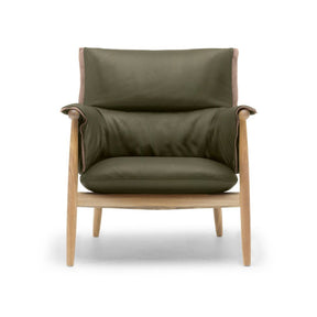 Carl Hansen EO15 Embrace Lounge Chair Oak White Oil with Loke 7240 Olive Green Leather
