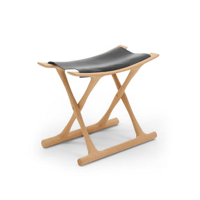 Carl Hansen OW2000 Folding Stool by Ole Wanscher Oak Soap Frame Black Saddle Leather Seat Angled