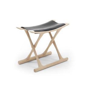 Carl Hansen OW2000 Folding Stool by Ole Wanscher Oak Soap Frame Black Saddle Leather Seat Angled
