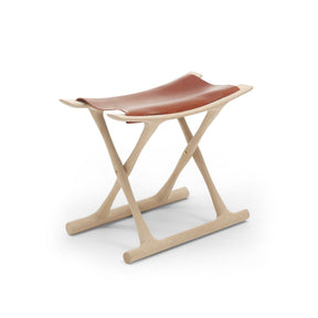 Carl Hansen OW2000 Folding Stool by Ole Wanscher Oak Soap Frame Cognac Saddle Leather Seat Angled