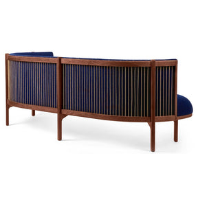 Carl Hansen RF1903 Sideways Sofa in Oiled Walnut with Natural Papercord with Baru 780 Dark Blue Wool Boucle Back