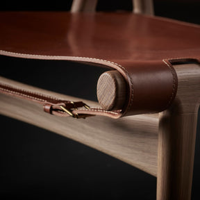 Eikund Hunter Chair Cognac Saddle Leather with Oak Oil Frame Seat and Buckle Detail