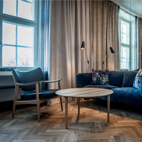 Eikund Veng Lounge Chair in Oslo Living Room with Velvet Sofa