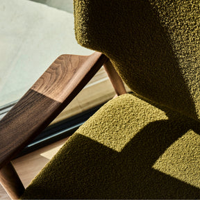 Eikund Veng Lounge Chair Walnut Frame with kvadrat Baru 950 olive green boucle fabric