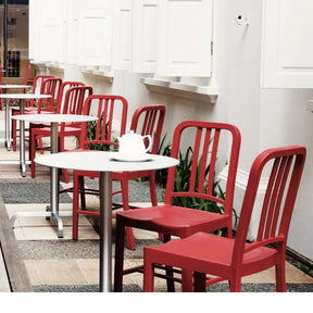 Emeco 111 Navy Chairs Red Outdoors by Whitewashed Cafe