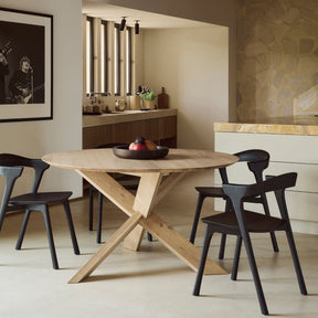 Ethnicraft Black Oak Bok Dining Chairs with Oak Circle Dining Table