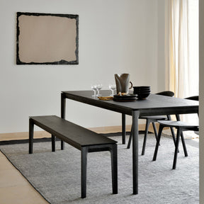 Ethnicraft Black Oak Bok Dining Table in Situ with Bench and Bok Dining Chairs
