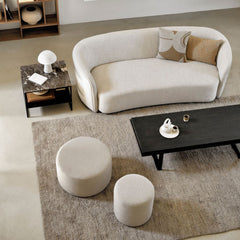 Ethnicraft Dunes Rug Cumin in Living Room with Ellipse Sofa and Barrow Poufs
