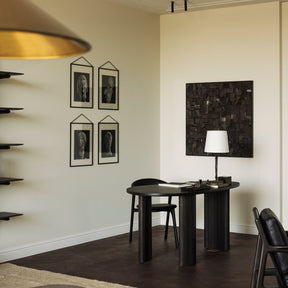 Ethnicraft Mahogany Boomerang Desk 35011 in Open Space Living Room with Brass Pendant
