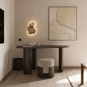 Ethnicraft Mahogany Boomerang Desk 35011 with Stool, Sconce, and Artwork