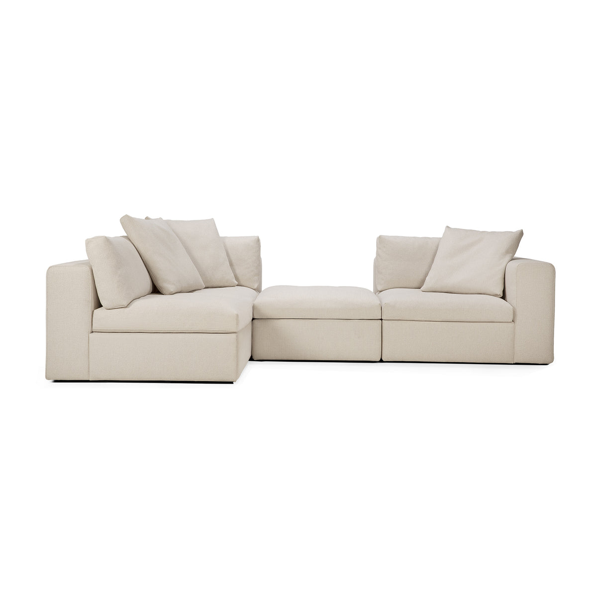 Ethnicraft Mellow Sectional Sofa Center Back Open with Throw Cushions