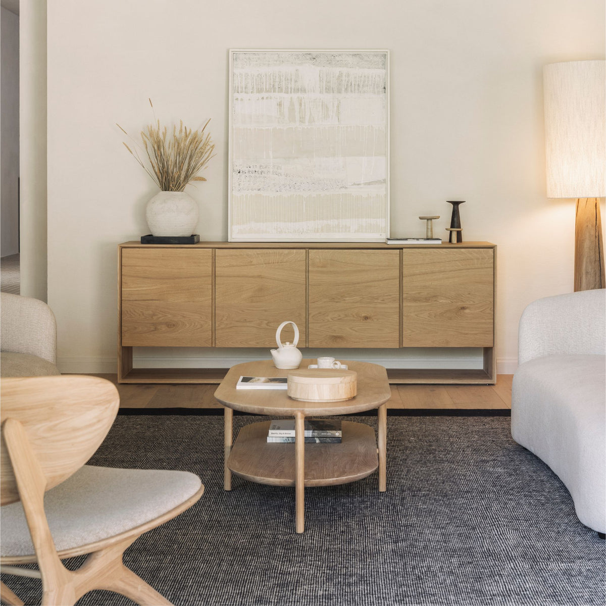 Ethnicraft Nordic Sideboard in Living Room with Oak Bok Coffee Table