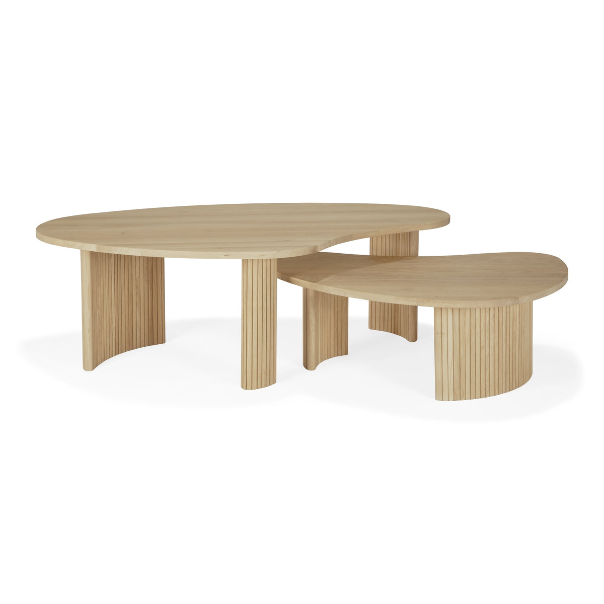 Ethnicraft Oak Boomerang Coffee Tables Nested Together