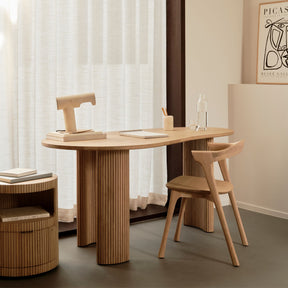 Ethnicraft Boomerang Desk Natural Varnished Oak 50794 in Home Office with Bok Chair