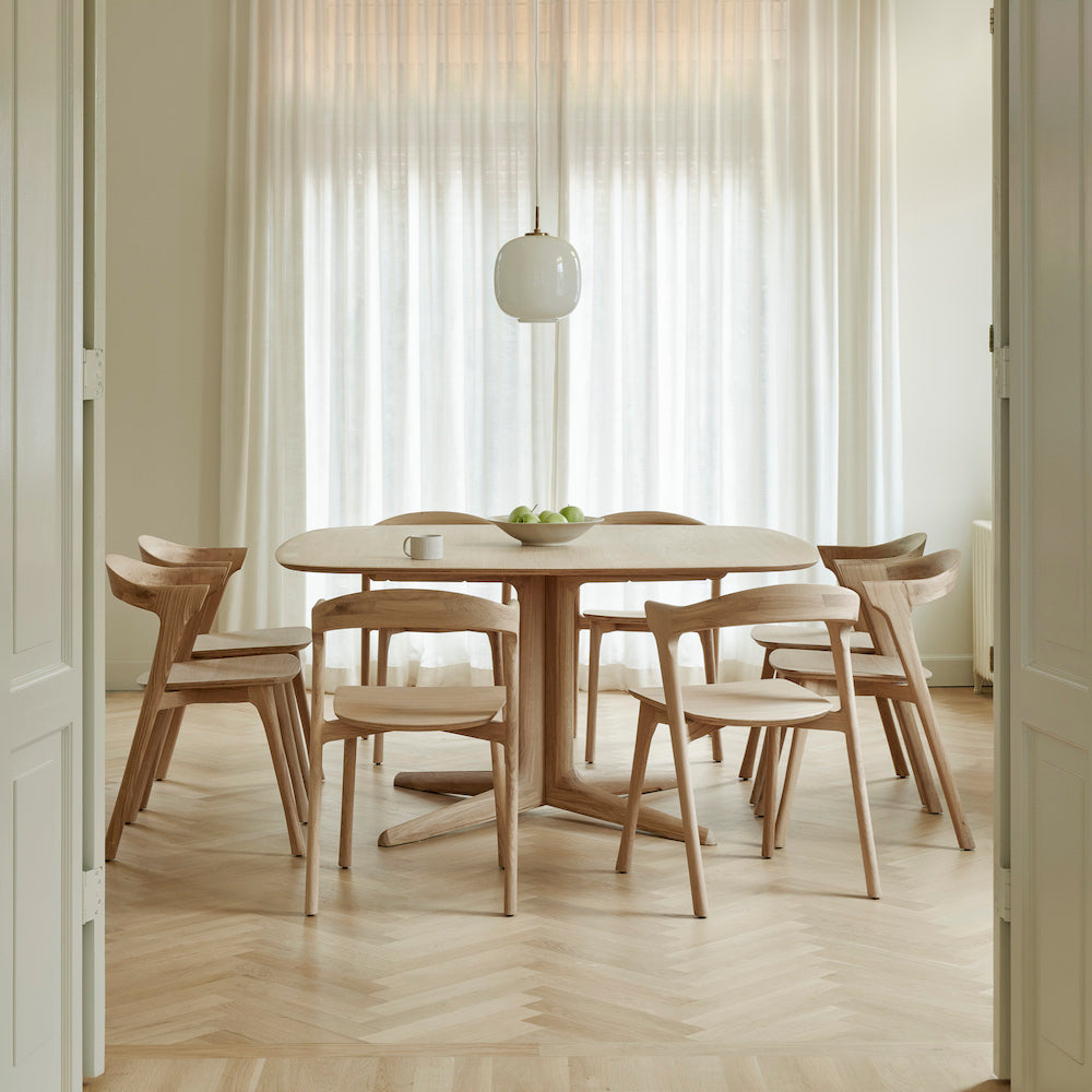 Ethnicraft Corto Dining Table Natural Oak in Dining Room with Bok Chairs and Herringbone Floors