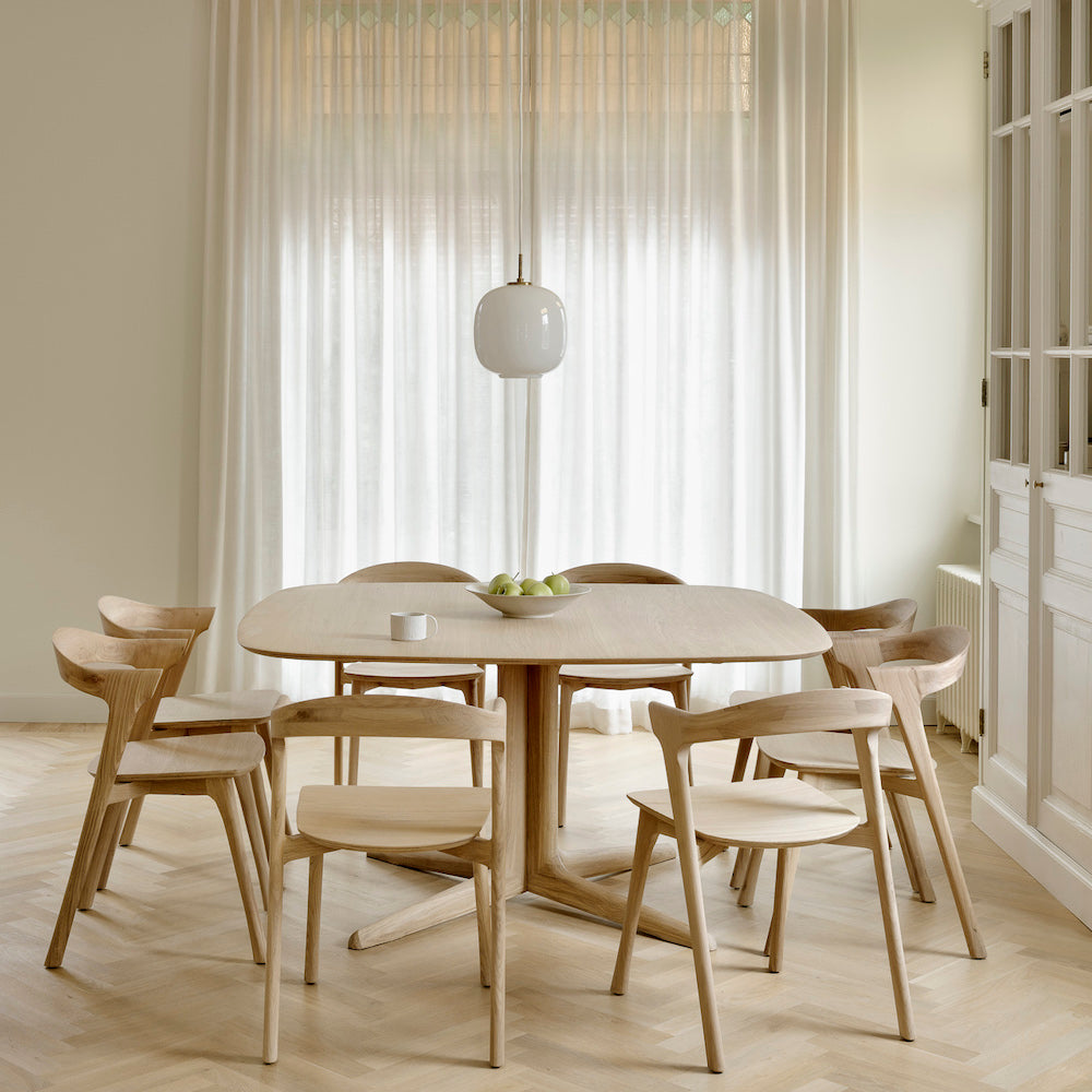 Ethnicraft Corto Dining Table Natural Oak in Dining Room with Bok Chairs and Louis Poulsen Radiohus Pendant
