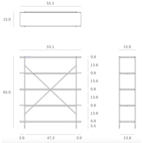 Ethnicraft Oak Rise Rack Shelves Product Line Drawing with Dimensions in Inches