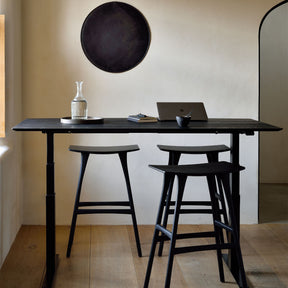 Ethnicraft Osso Counter Stools Black Oak with height adjustable Sit-Stand Desk