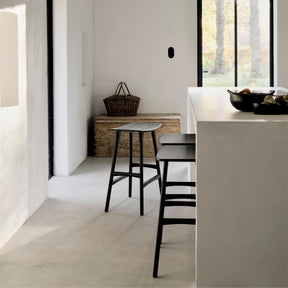 Ethnicraft Osso Counter Stools Black Oak in minimalist Belgian Kitchen