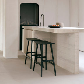 Ethnicraft Osso Counter Stools Black Oak in Modern Light Stone Belgian Kitchen