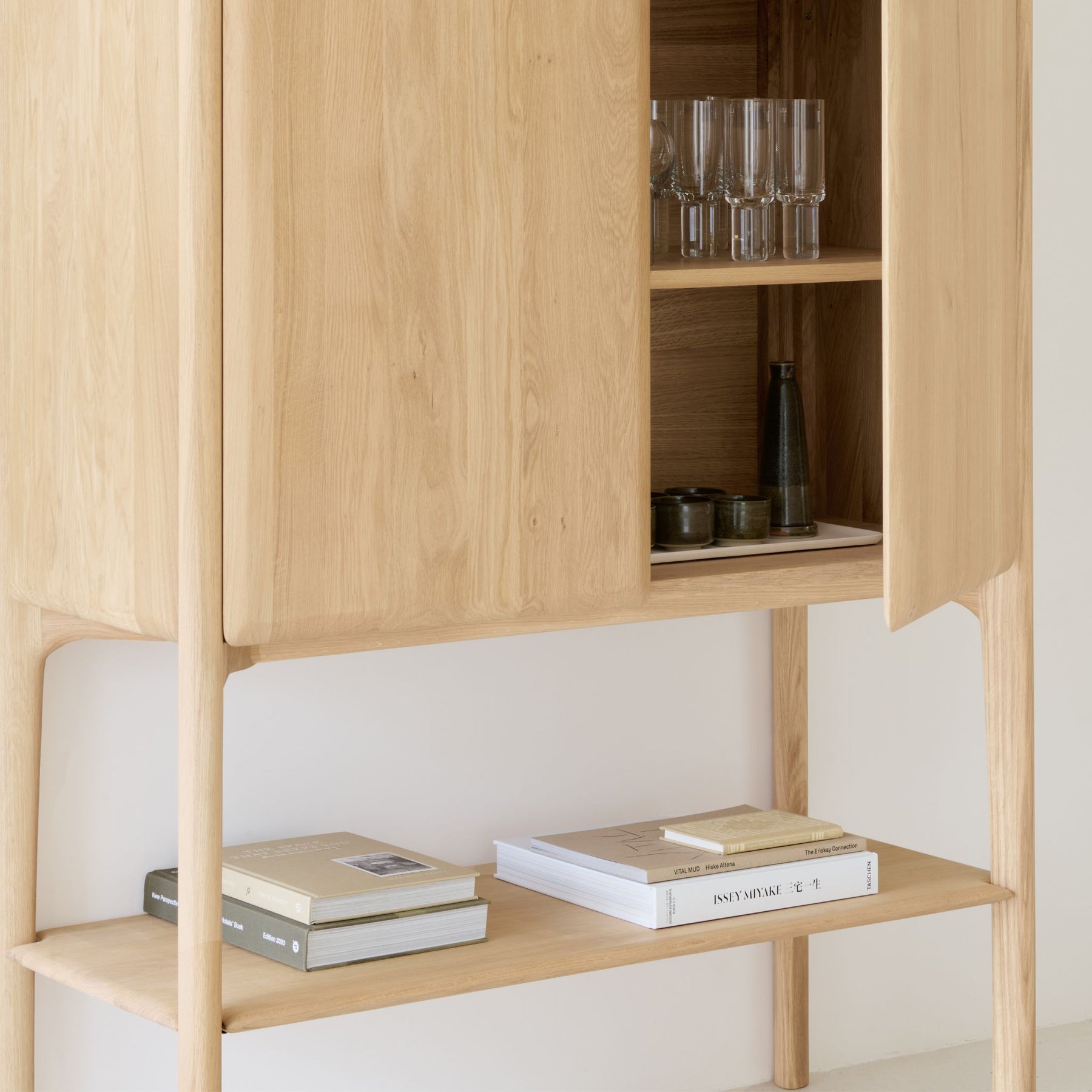Ethnciraft Pi Storage Cupboard Open Door with Bottom Shelf Detail