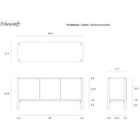 Ethnicraft Pi Sideboard 3-Door 51318 Line Drawing Dimensions