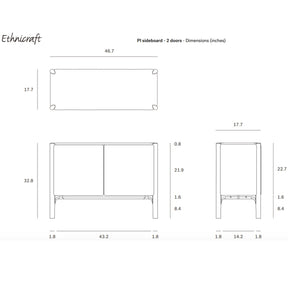Ethnicraft Pi Sideboard 2-Door Line Drawing Dimensions 51317