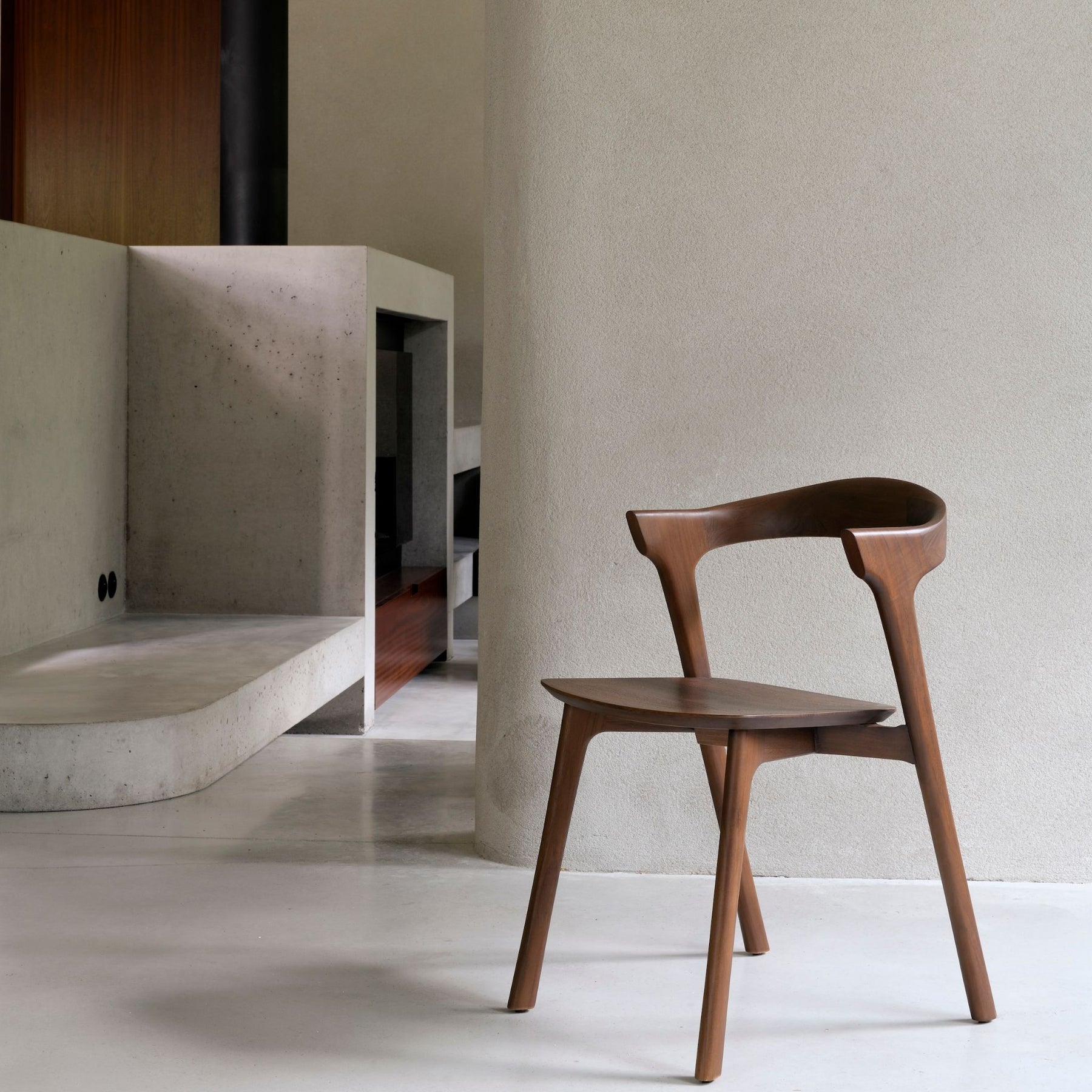 Elements Teak Dark Brown Dining Chair in Belgian Concrete Home