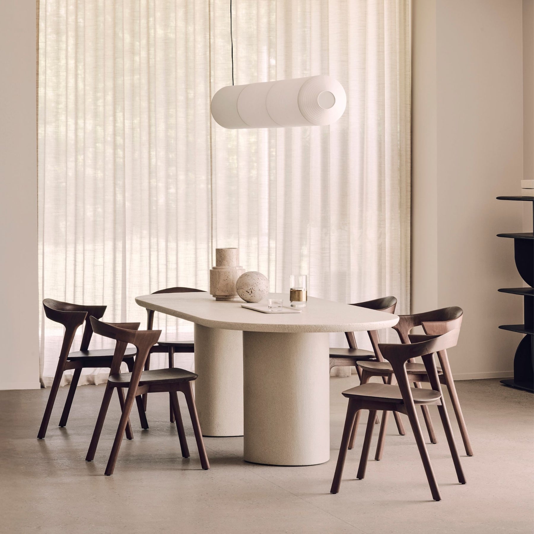 Ethnicraft Dark Brown Bok Dining Chair with Oval Elements Dining Table