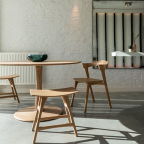 Ethnicraft Oak Torsion Dining Table Round with Osso Stools and Bok Chair in Belgium