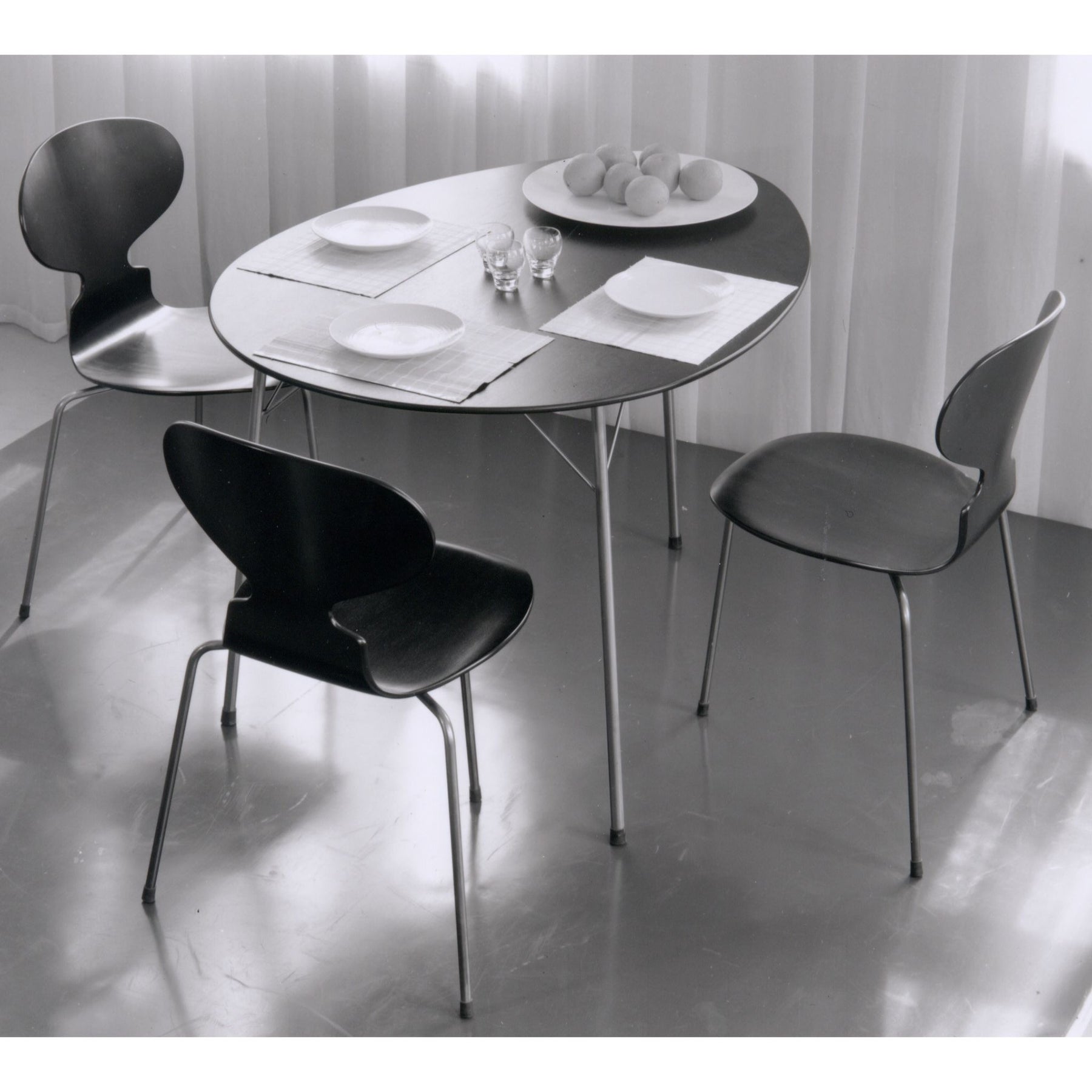 Fritz Hansen Egg Table and Ant Chairs in Kitchen Archival Photo from 1952