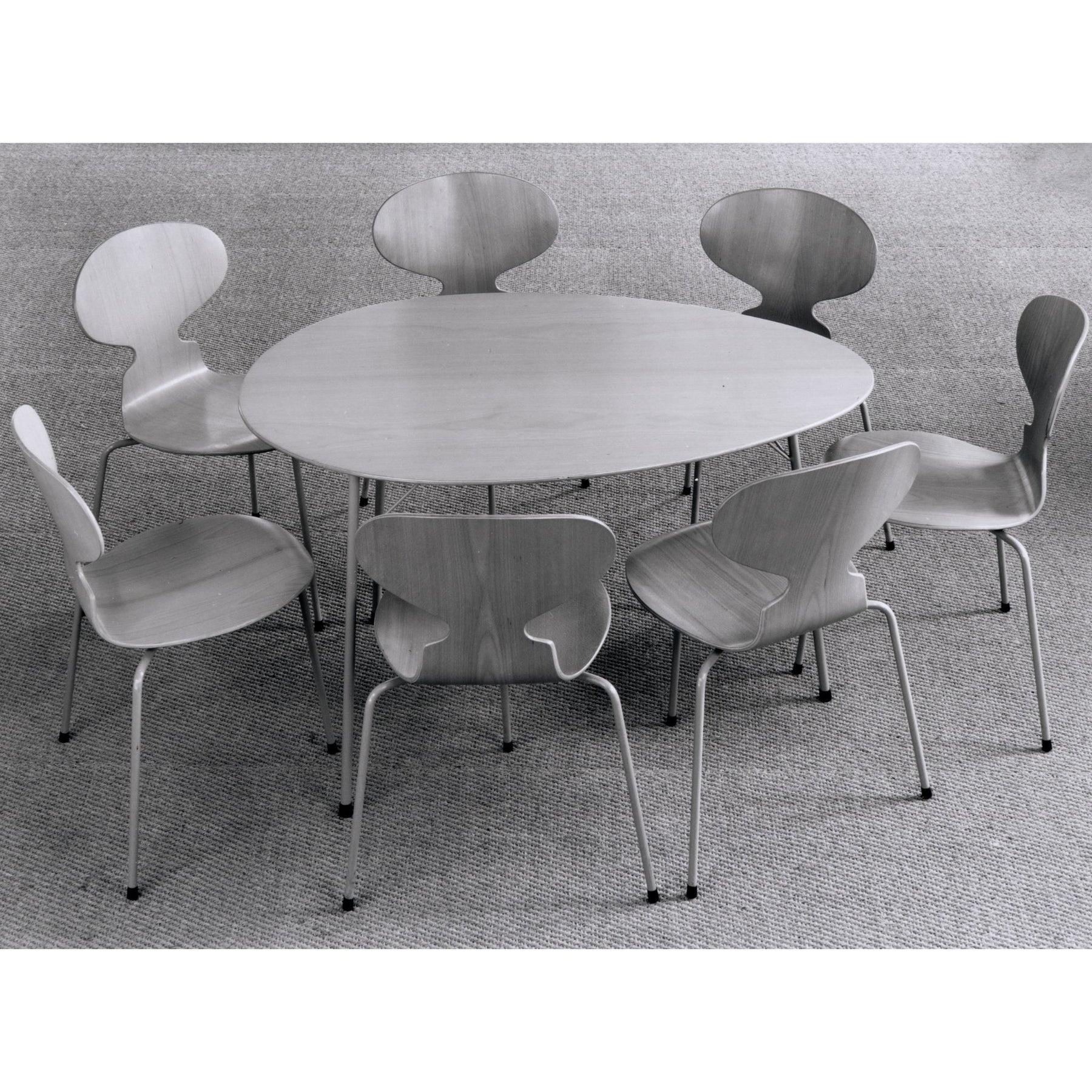 Fritz Hansen Egg Table and Ant Chairs by Arne Jacobsen Archival Photo from 1952
