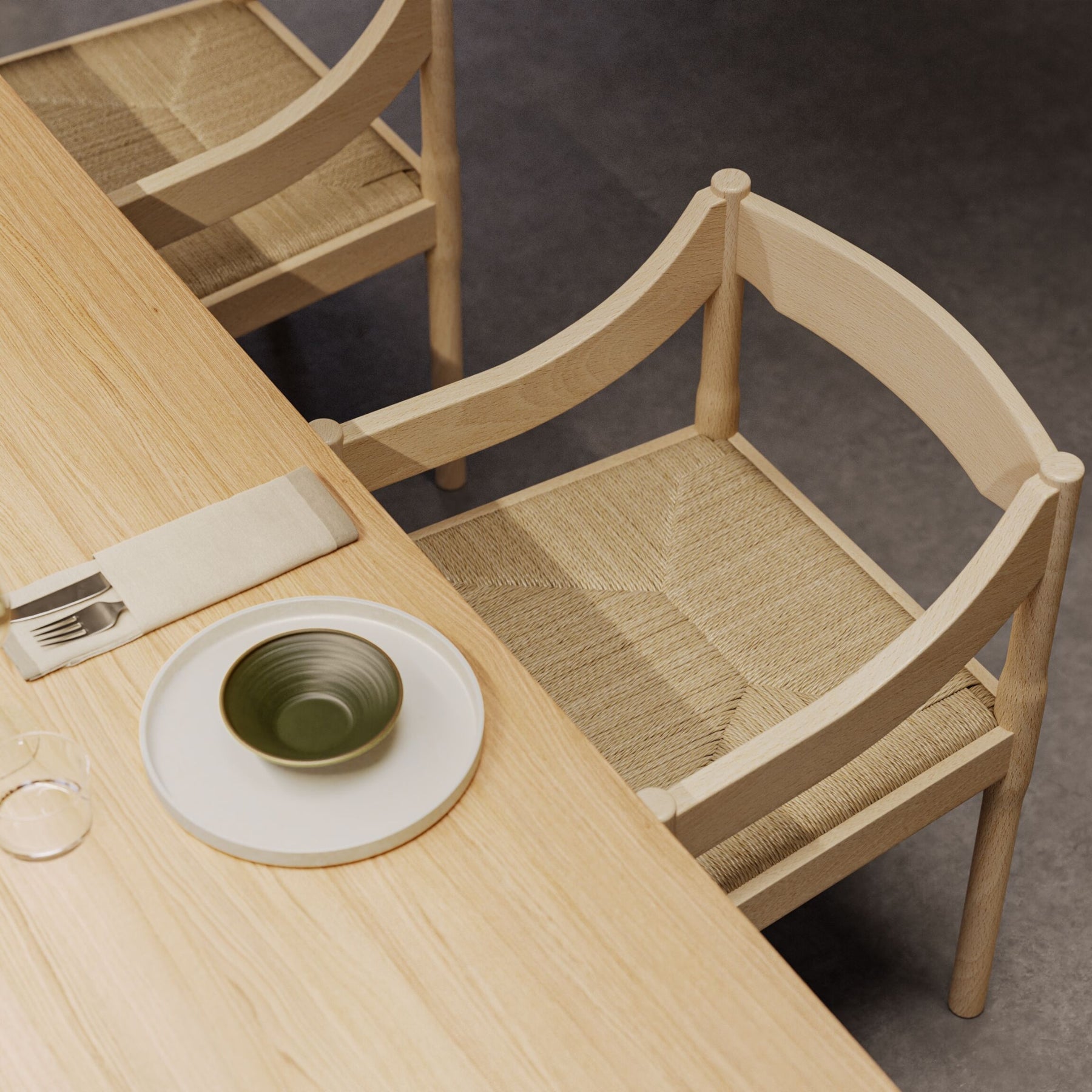 Fritz Hansen Carimate Chair by Vico Magistretti Natural Beech Top View in Restaurant