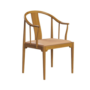 Fritz Hansen China Chair by Hans Wegner Solid Cherry with Natural Leather Seat Cushion