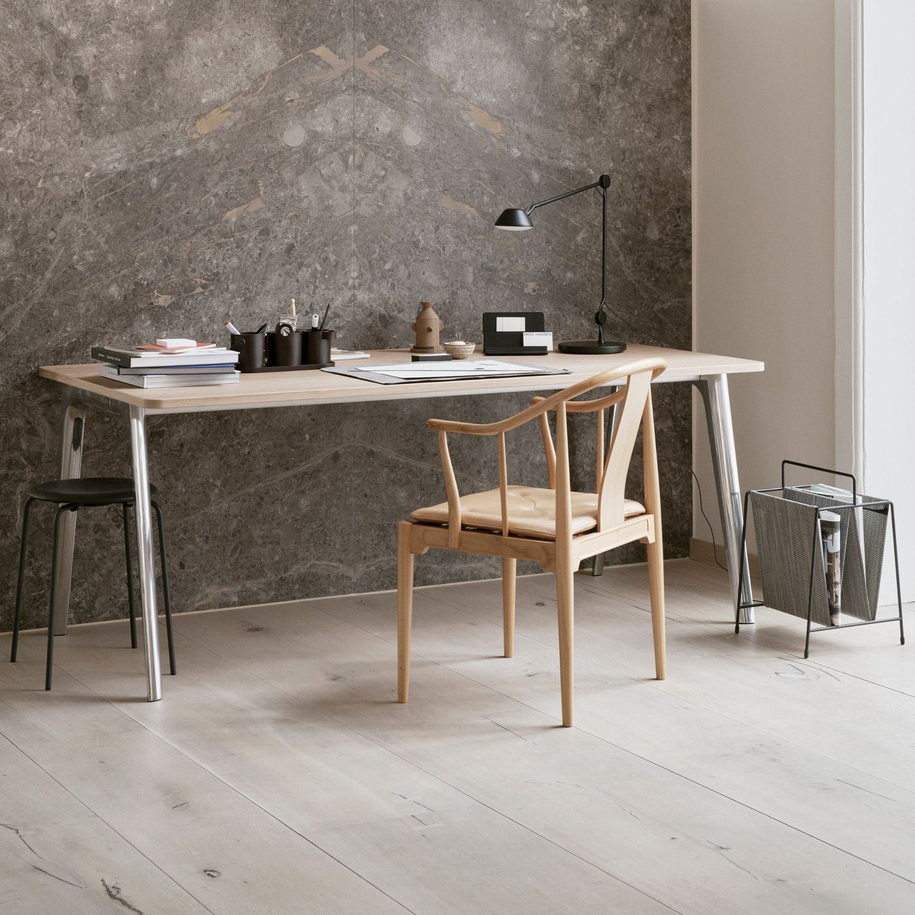 Fritz Hansen China Chair in Home Office with Pluralis Desk and Dot Stool