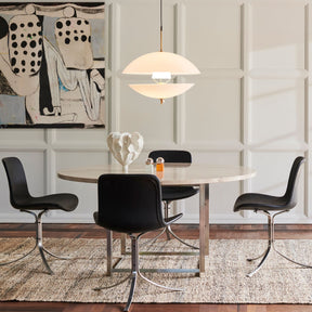 Fritz Hansen Clam Pendant Open with Poul Kjaerholm Dining Table and Chairs