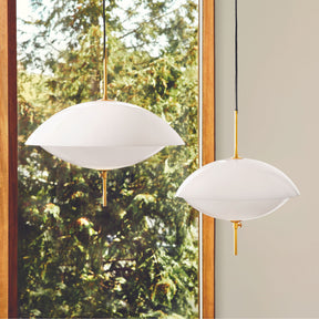 Fritz Hansen Clam Pendants Opal Glass and Brass by Window