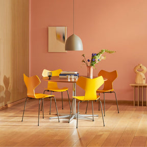 Fritz Hansen Grand Prix Chairs True Yellow with Brown Bronze Legs in Situ