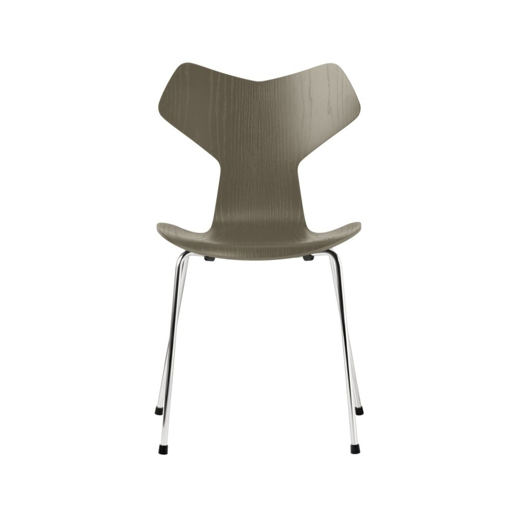 Fritz Hansen Grand Prix Chair Olive Green Colored Ash with Chrome Legs