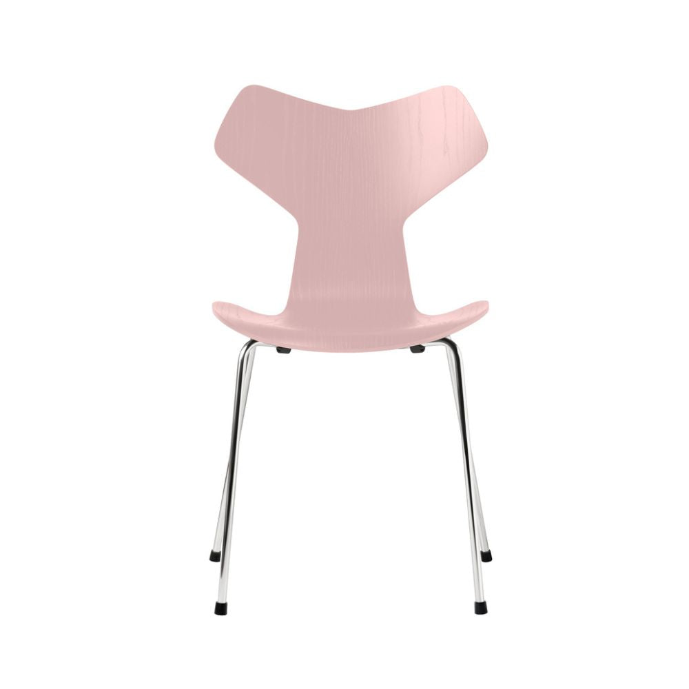 Fritz Hansen Grand Prix Chair Pale Rose Colored Ash with Chrome Legs